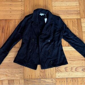 James Perse NWT Black Blazer Sweater Jacket Size W2 Cotton Double Breasted